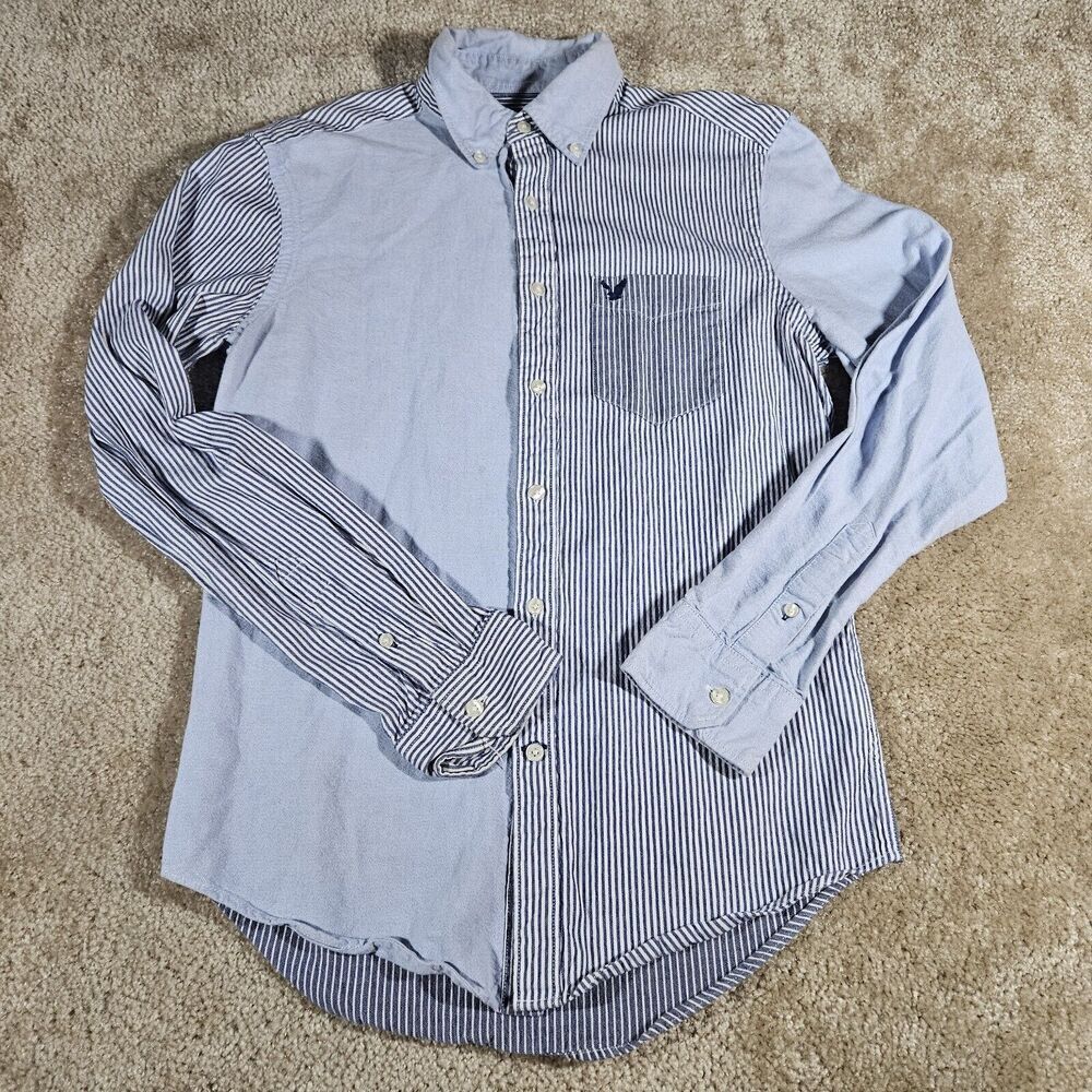 American Eagle Men's Multicolor Striped Short Sleeve Casual Button Up Shirt Sz S